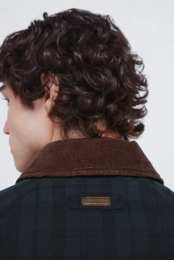 Parka xadrez com gola de veludo cotelê