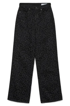 perna jeans larga com estampa animal