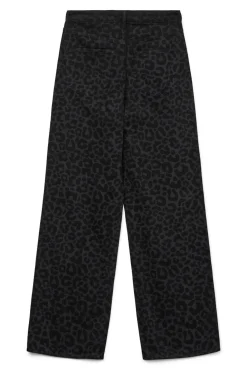 perna jeans larga com estampa animal