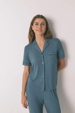 Pijama camisa capri de viscose verde