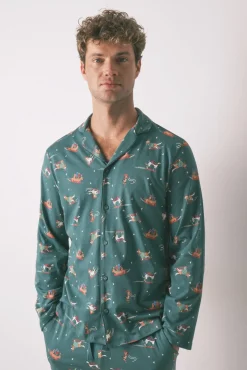Pijama camisa com estampado com cães 100% algodão