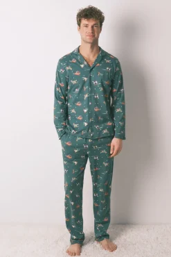 Pijama camisa com estampado com cães 100% algodão