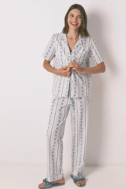 Pijama camiseiro capri riscas 100% algodão