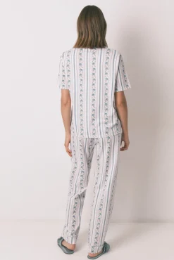 Pijama camiseiro capri riscas 100% algodão