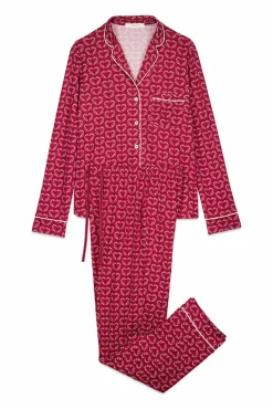 Pijama camiseiro com estampado de coração vermelho
