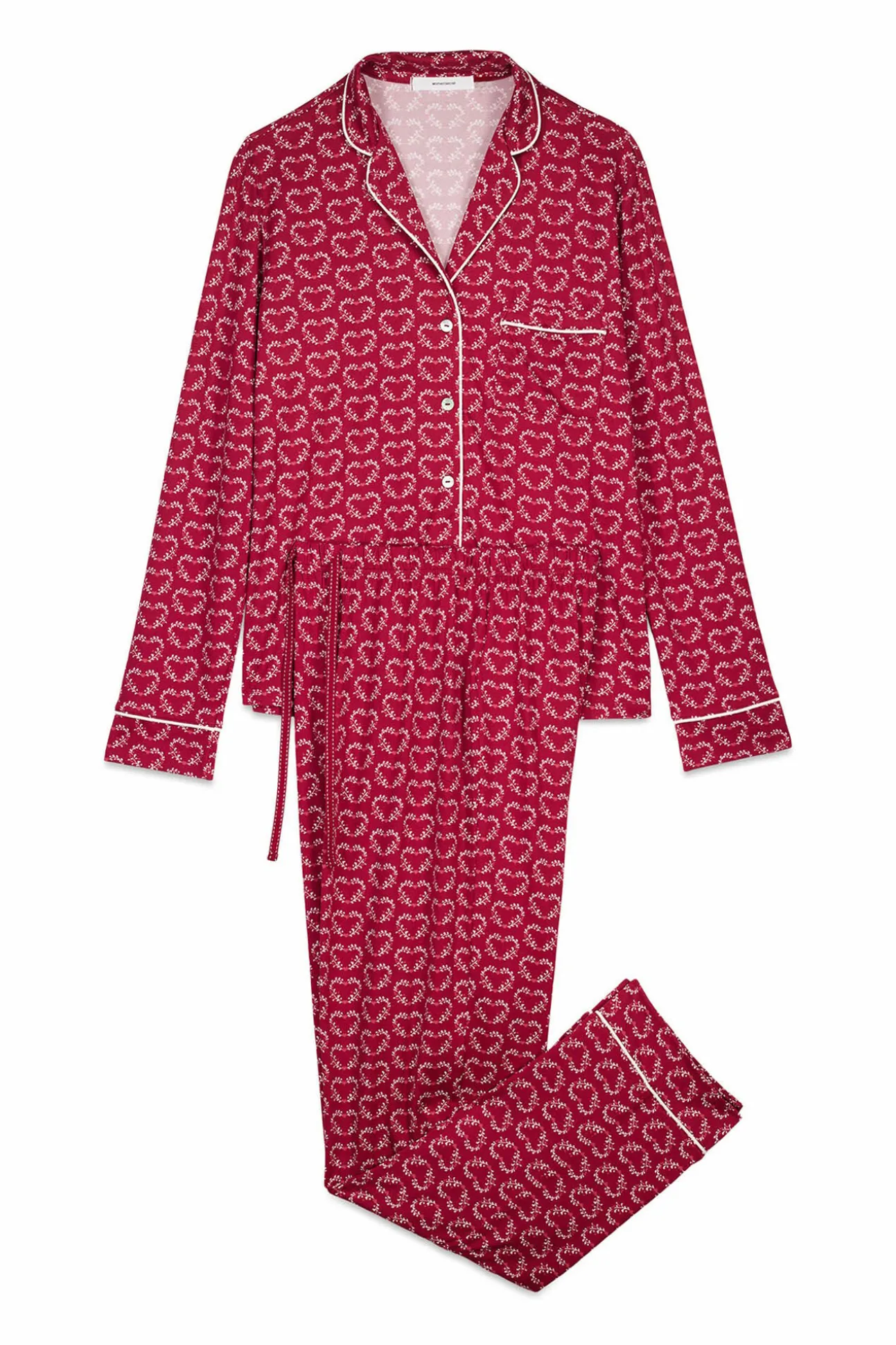 Pijama camiseiro com estampado de coração vermelho