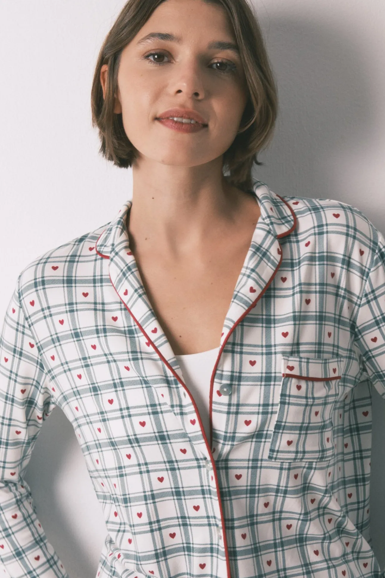 Pijama camiseiro com estampado xadrez verde