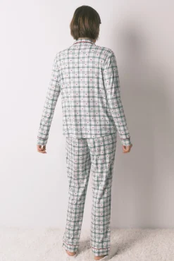 Pijama camiseiro com estampado xadrez verde