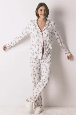 Pijama camiseiro com estampado de Natal branco