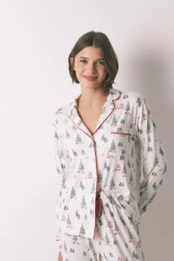 Pijama camiseiro com estampado de Natal branco