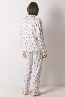 Pijama camiseiro com estampado de Natal branco