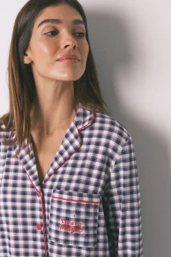 Pijama camiseiro comprido malha suave xadrez