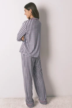 Pijama camiseiro comprido malha suave xadrez