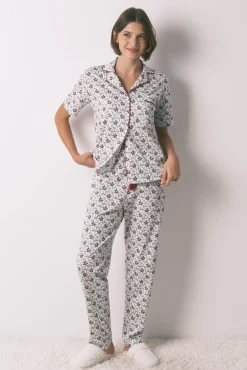 Pijama camiseiro de algodão com estampa floral