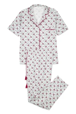 Pijama camiseiro de algodão com estampa floral