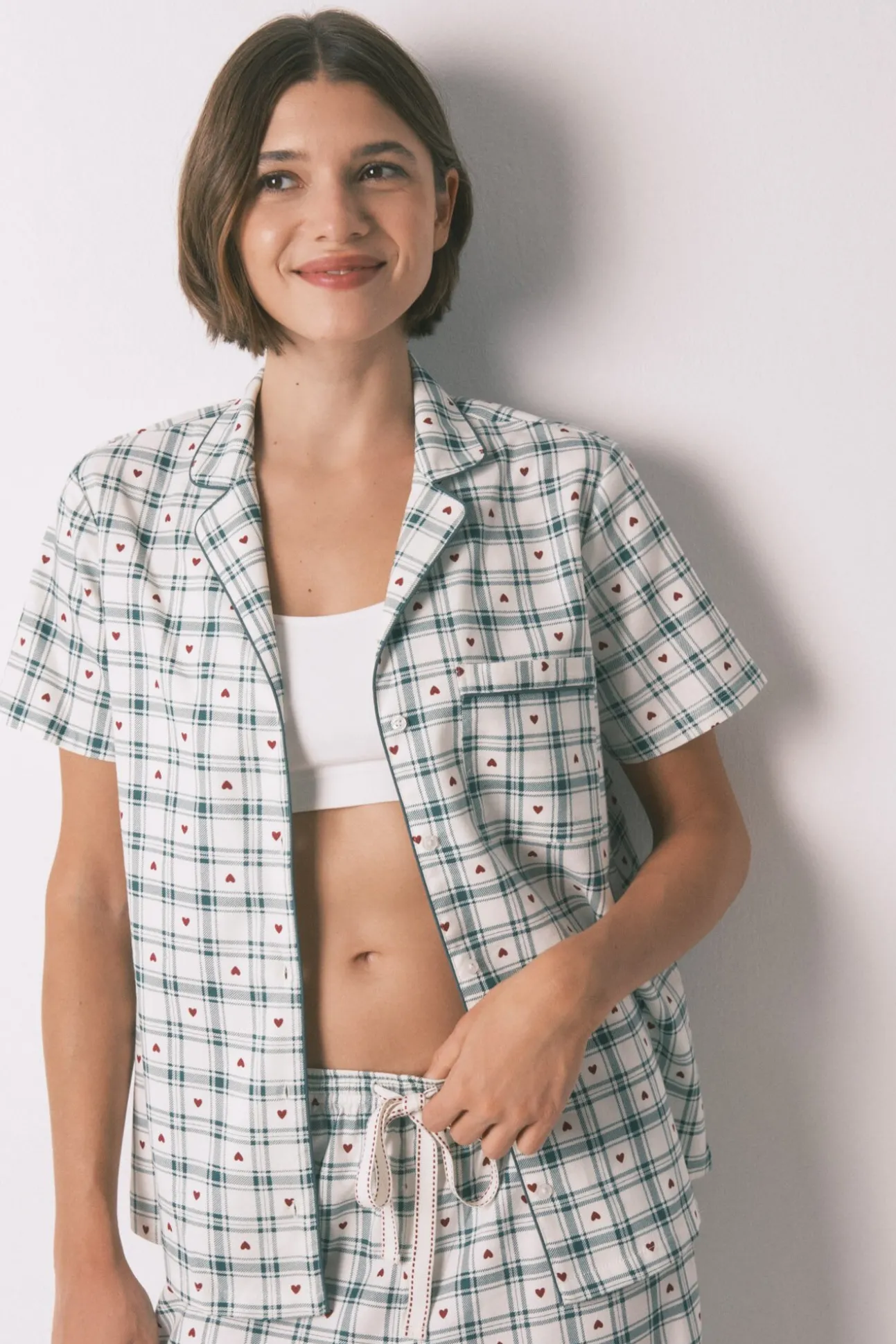 Pijama camiseiro de algodão xadrez