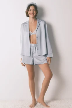 Pijama camiseiro de cetim azul