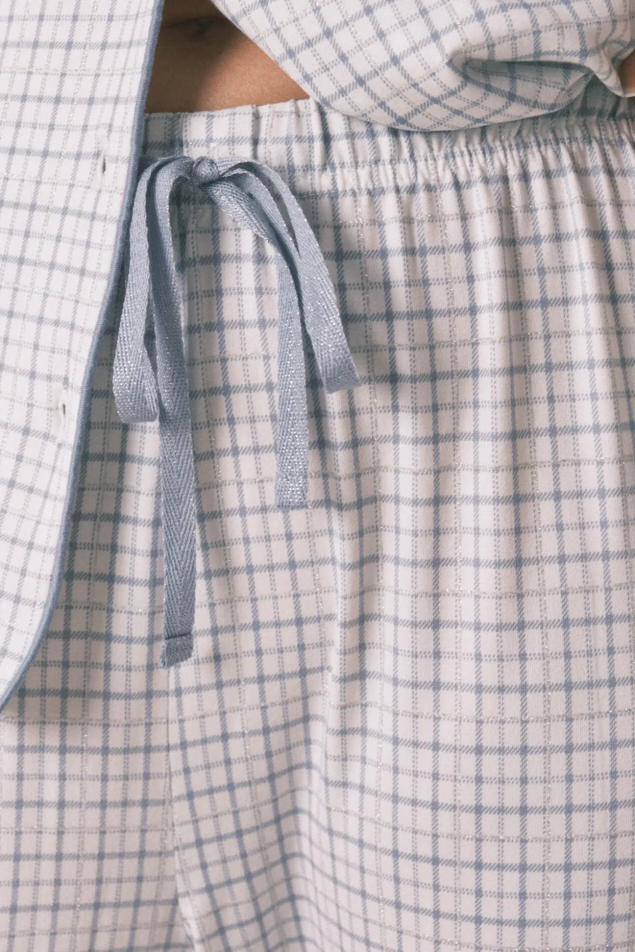 Pijama camiseiro longo xadrez com efeito brilhante