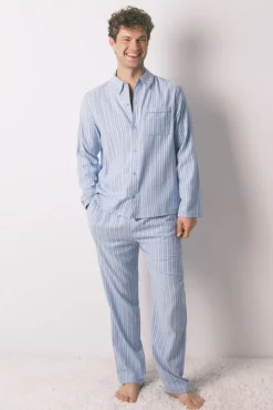 Pijama camiseiro riscas masculinas 100% algodão