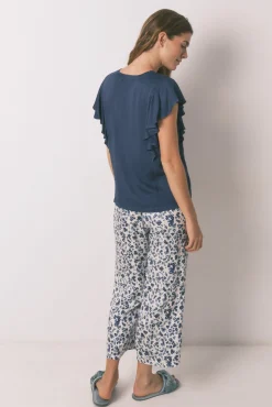 Pijama Capri de viscose floral azul