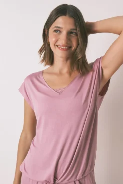 Pijama Capri de viscose rosa com soft touch