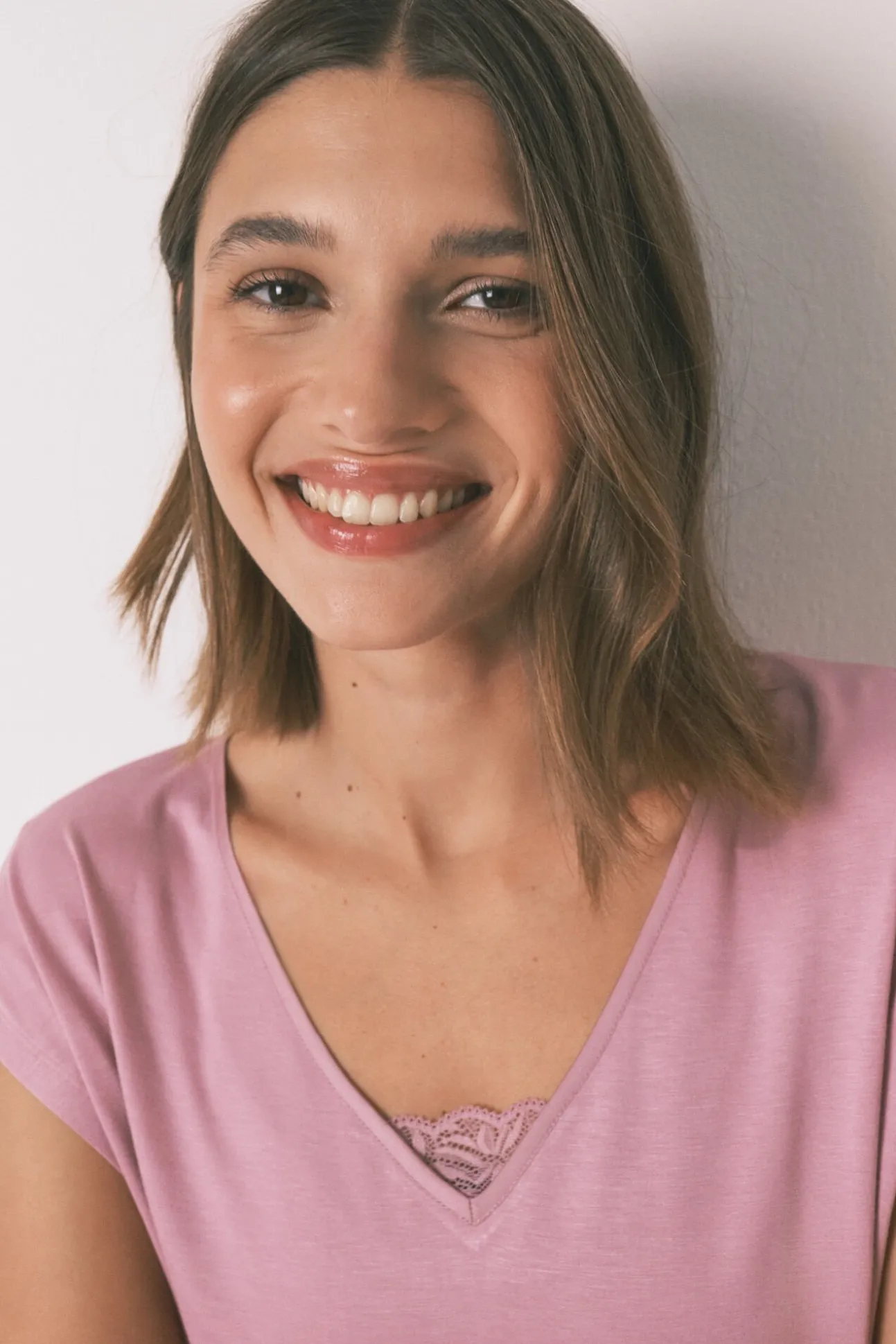 Pijama Capri de viscose rosa com soft touch
