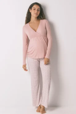 Pijama capri "maternity" rosa técnica canelada