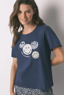 Pijama Capri Smiley azul 100% algodão