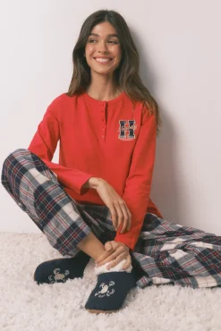 Pijama comprido 100% algodão estampado xadrez "Hogwarts"