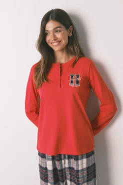 Pijama comprido 100% algodão estampado xadrez "Hogwarts"