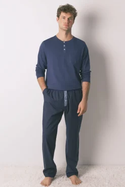 Pijama comprido, 100% algodão, xadrez azul