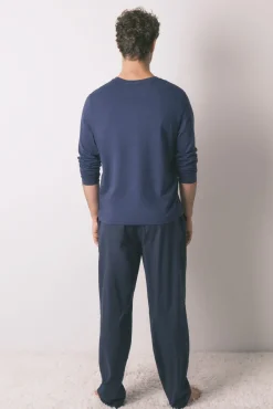 Pijama comprido, 100% algodão, xadrez azul