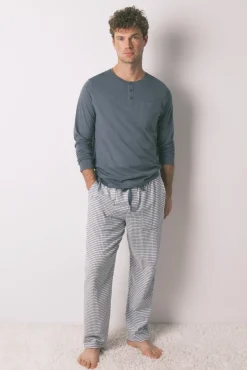 Pijama comprido, 100% algodão, xadrez verde