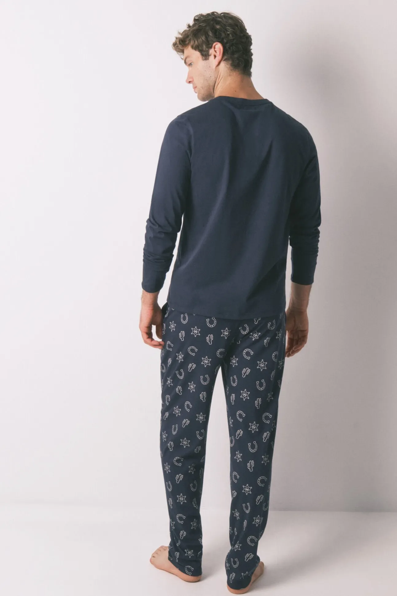 Pijama comprido azul country 100% algodão