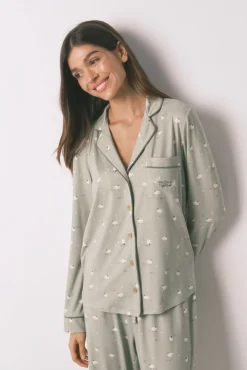 Pijama comprido camiseiro com ovelhas