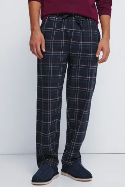 Pijama comprido com calça fannel xadrez grená