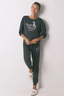 Pijama comprido de algodão cinza Bugs Bunny