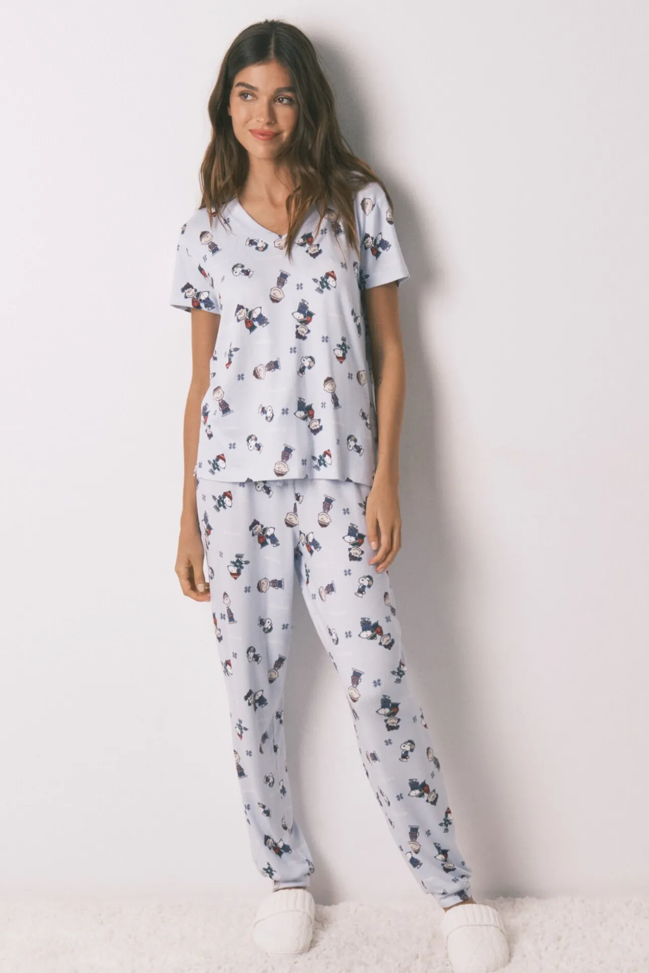 Pijama comprido de manga curta super macio do Snoopy