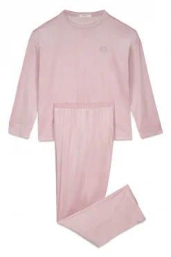 Pijama comprido em veludo rosa suave