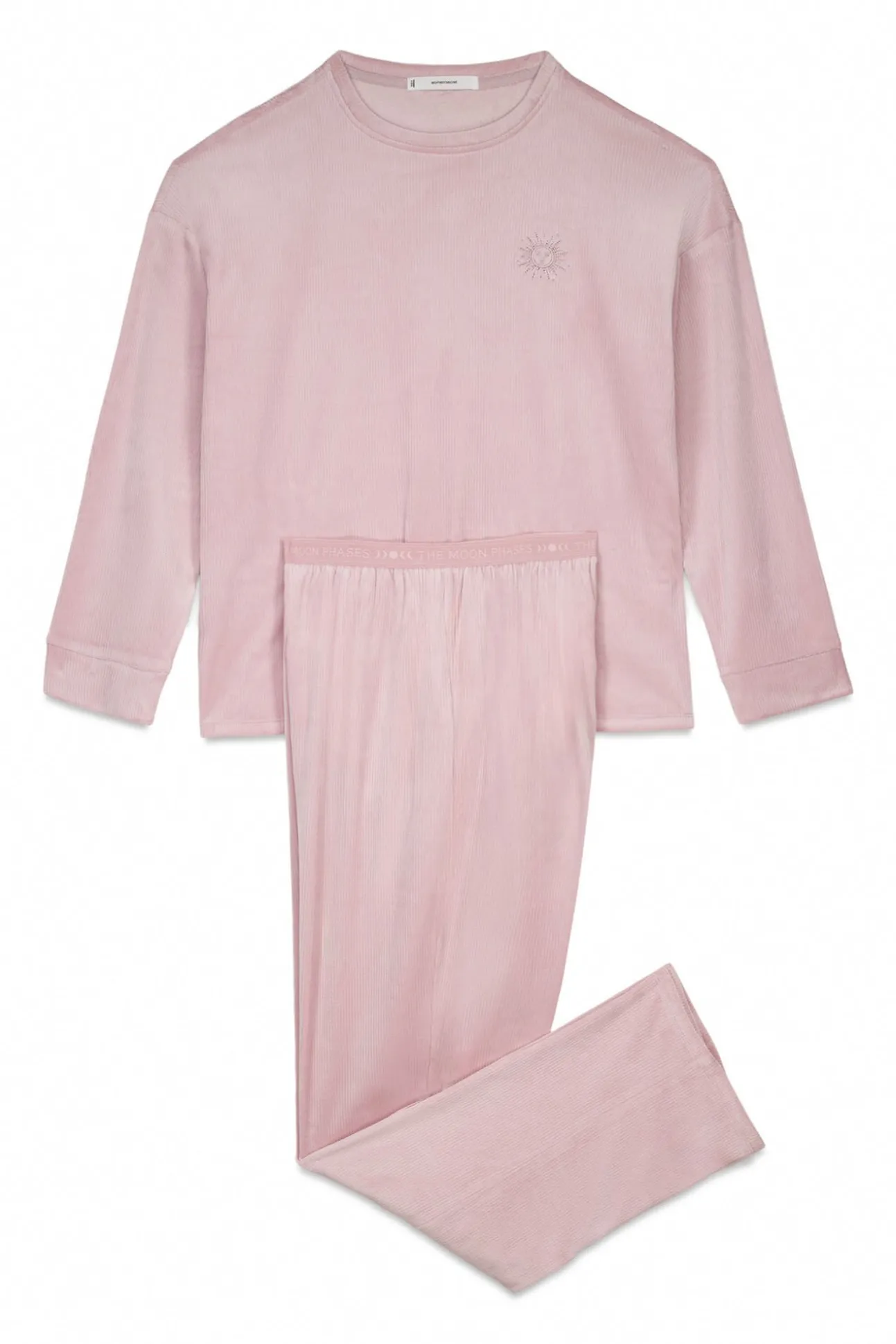 Pijama comprido em veludo rosa suave