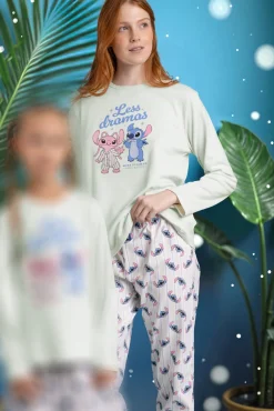Pijama comprido estampado Stitch para mulher