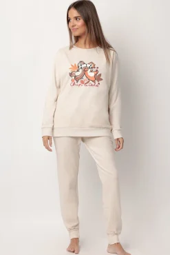 Pijama comprido felpa Chip&Dale para mulher