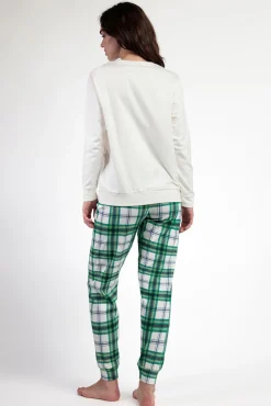 Pijama comprido felpa xadrez 100% algodão Ski Mickey