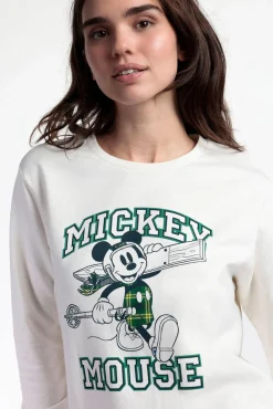 Pijama comprido felpa xadrez 100% algodão Ski Mickey