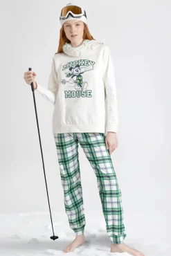 Pijama comprido felpa xadrez 100% algodão Ski Mickey