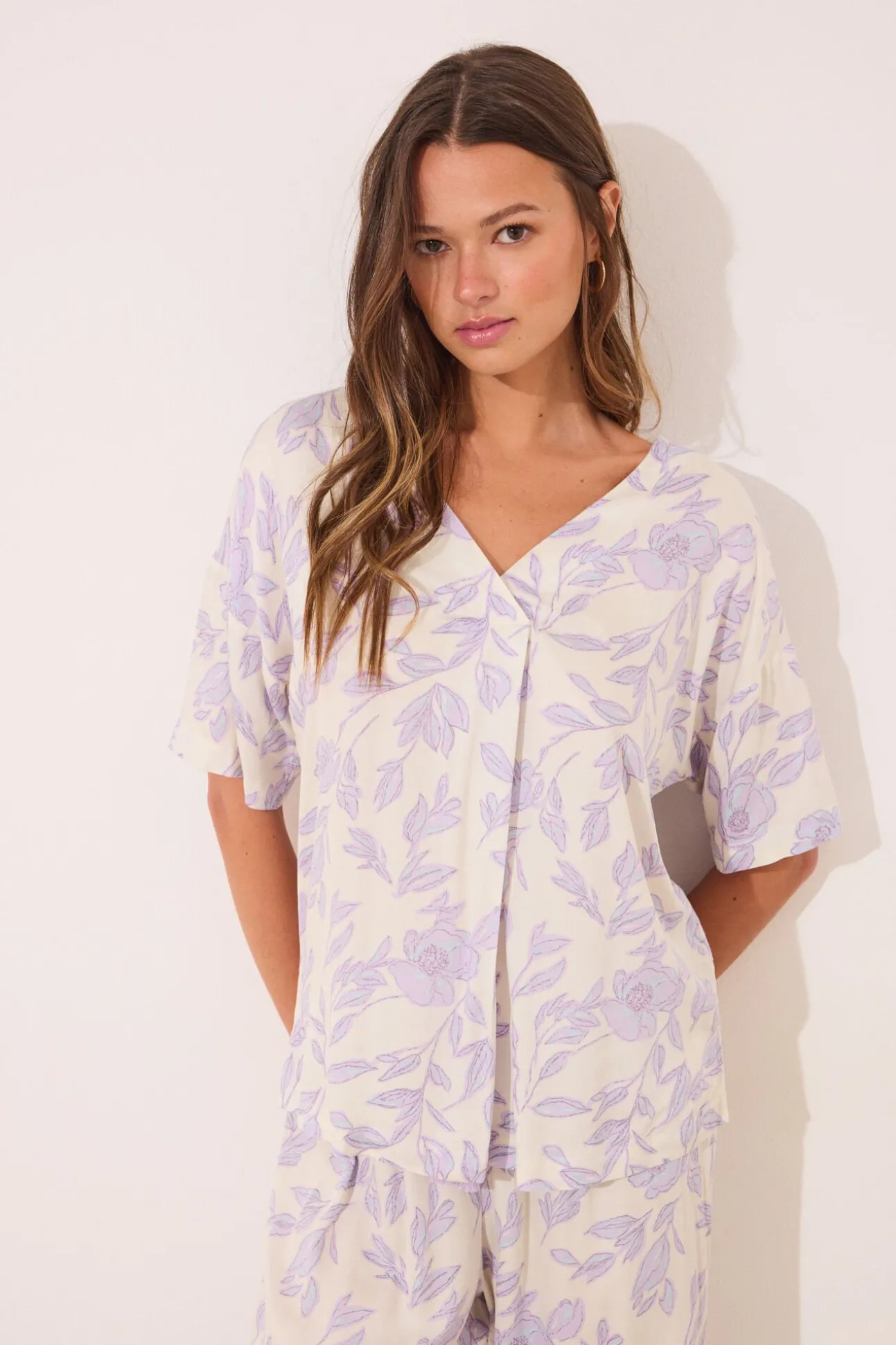 Pijama comprido longo de viscose estampado