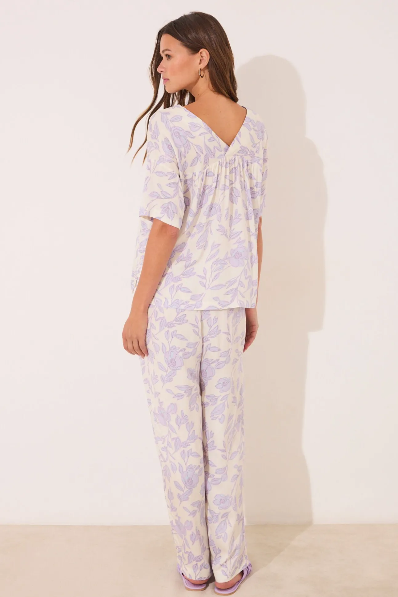 Pijama comprido longo de viscose estampado