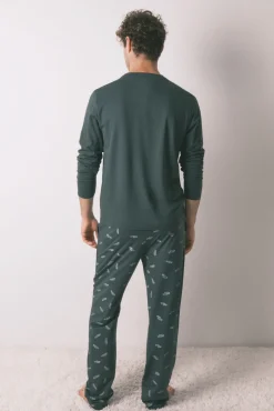 Pijama comprido masculino 100% algodão verde com carros