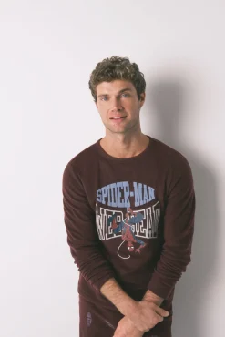 Pijama comprido masculino polar vermelho do Homem-Aranha