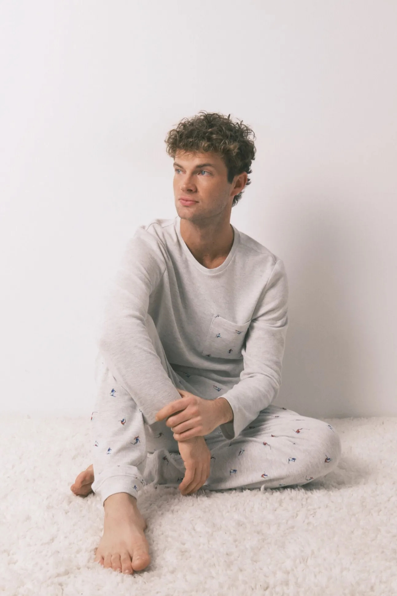 Pijama comprido masculino 100% algodão cinza